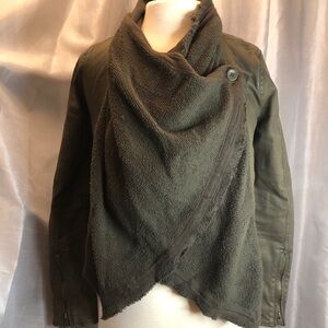Free People wax jean jacket with knit shawl front. Size 0.